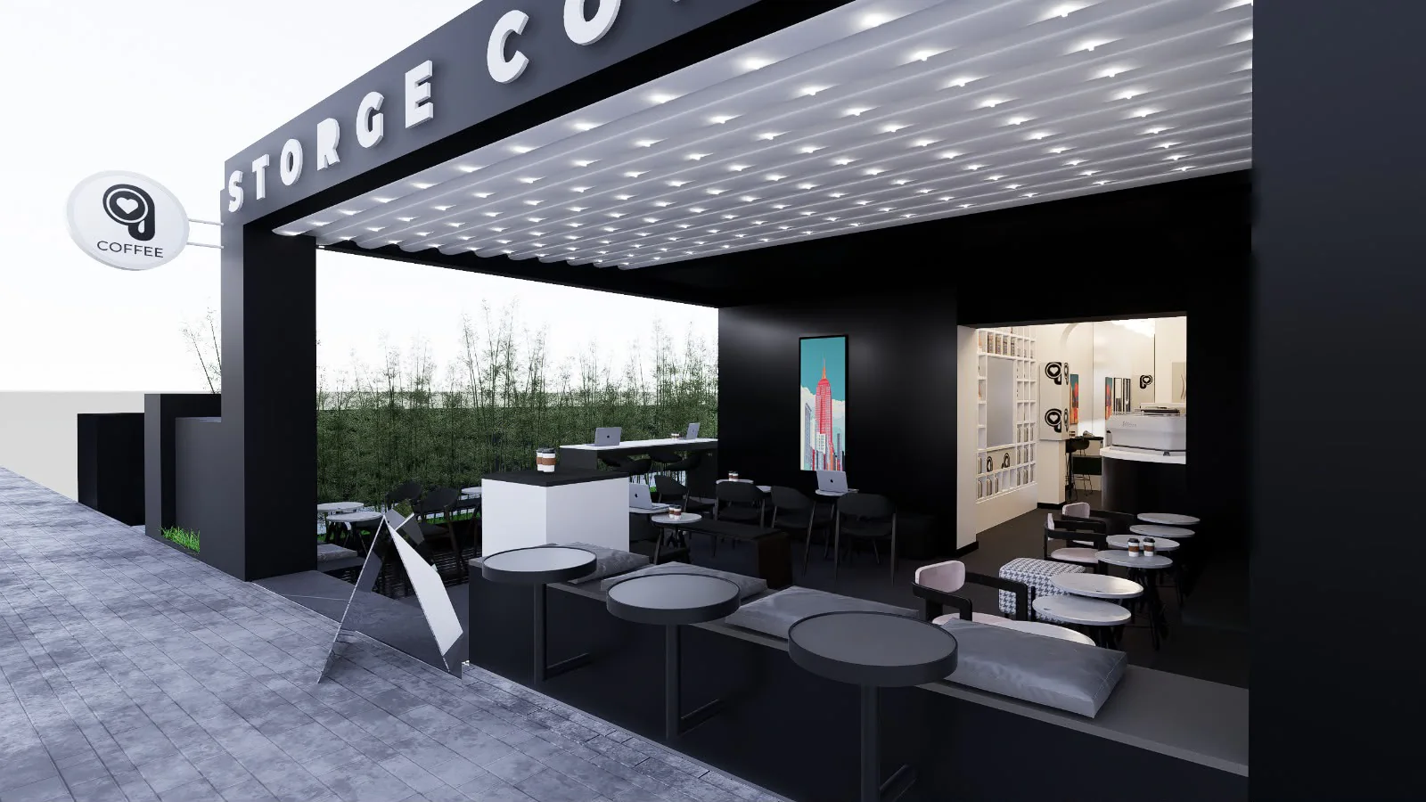 Storge Coffee dış cephe ve teras tasarımı